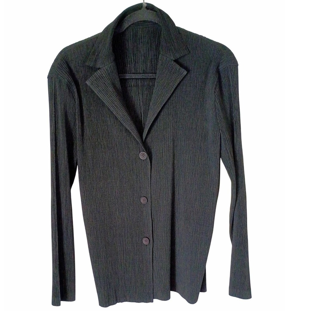 Issey Miyake Pleats Please Pleated Blazer Jacket Black Size 4 Med - Large